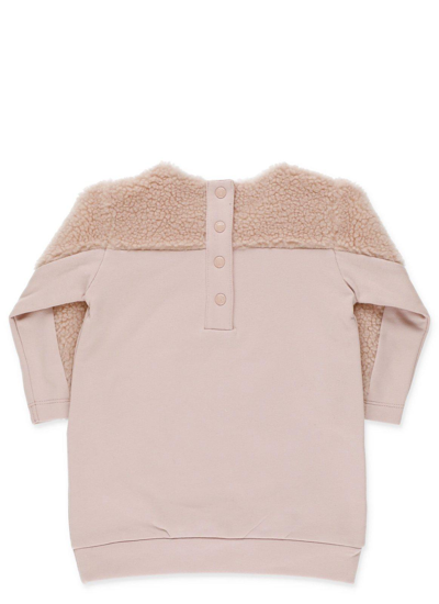 Shop Moncler Faux-shearling Panelled Sweatshirt Dress In Lilac