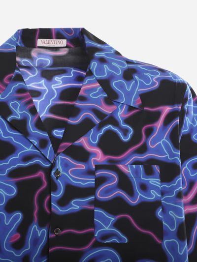 Shop Valentino Cotton Shirt With All-over Neon Camou Print In Multicolor