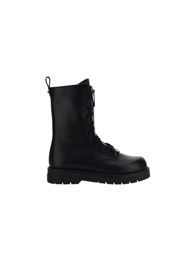 Shop Valentino Combat Boots In Black