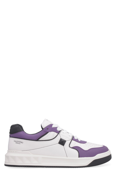 Shop Valentino One Stud Leather Low-top Sneakers In Violet