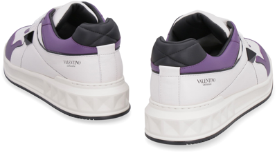 Shop Valentino One Stud Leather Low-top Sneakers In Violet