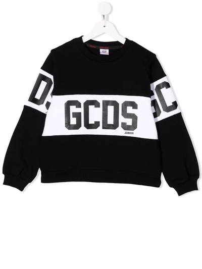 Shop Gcds Mini Black Kids Crew-neck Sweatshirt With Gcds Logo Band