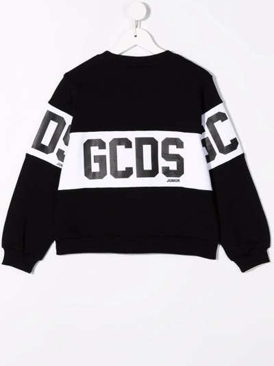 Shop Gcds Mini Black Kids Crew-neck Sweatshirt With Gcds Logo Band