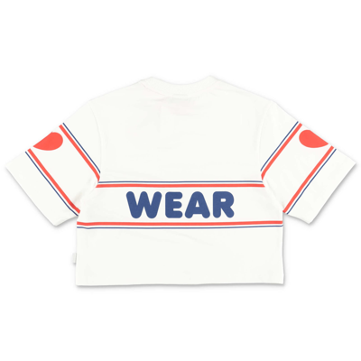 Shop Gcds Mini Gcds T-shirt Bianca Cropped In Jersey Di Cotone In White
