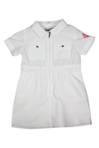 Shop Moncler Dress With Front Zip Closure With Elastic Waist In White