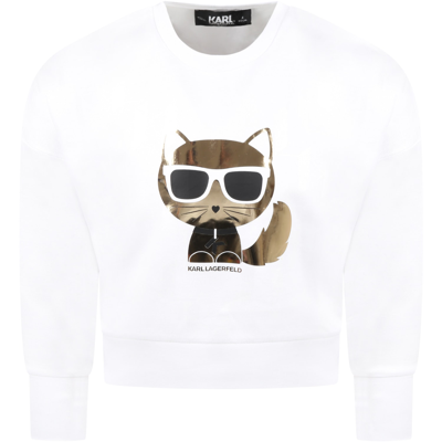 Shop Karl Lagerfeld White Sweatshirt For Girl With Choupette