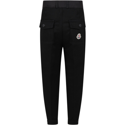 Shop Moncler Black Trousers For Boy With Iconic Patch