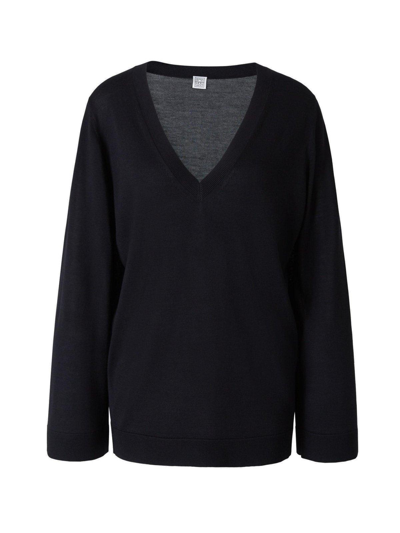 Shop Totême V-neck Long-sleeved Jumper In Black