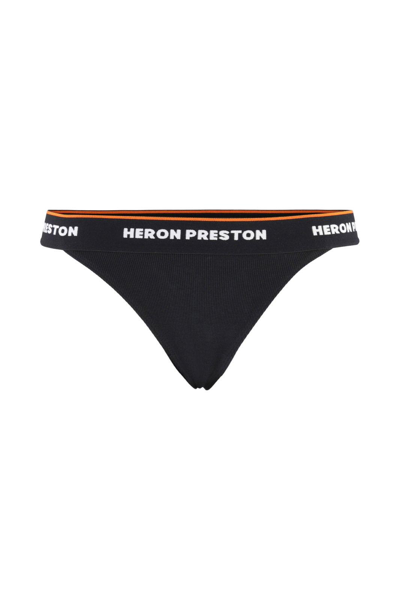 Shop Heron Preston Logo-tape Elasticated Waistband Thong In Nero