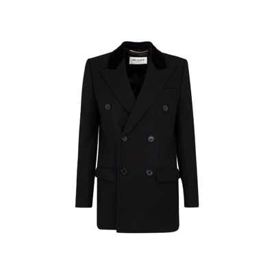 Shop Saint Laurent Double-breasted Tailored Blazer In Black