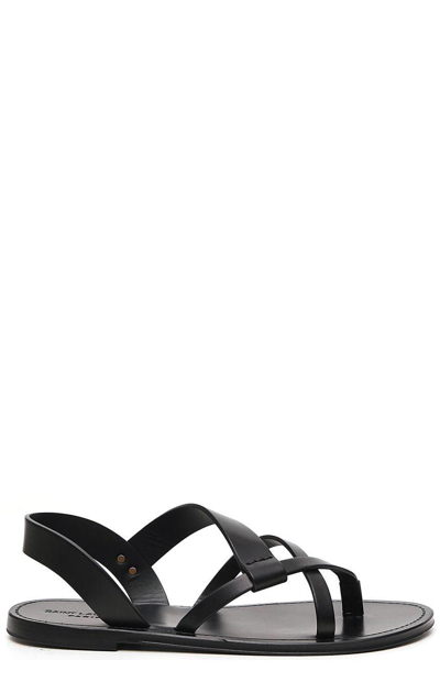 Saint Laurent Matt Flat Leather Sandals In Black | ModeSens