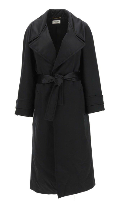Shop Saint Laurent Belted Long-sleeved Coat