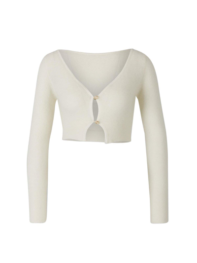 Shop Jacquemus V-neck Buttoned Cropped Cardigan In Off-white
