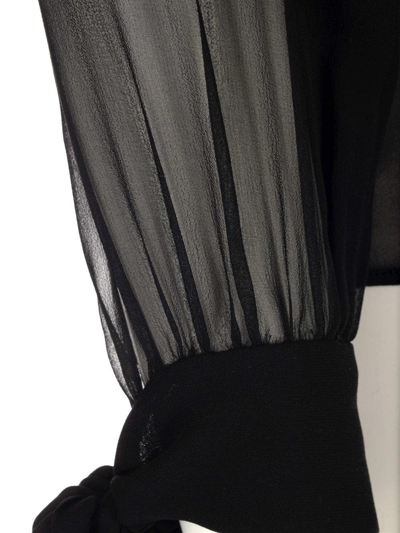 Shop Saint Laurent Bow Detail Sheer Blouse In Black