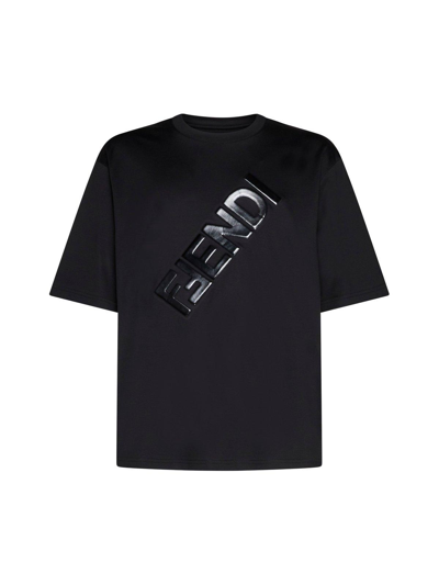 Shop Fendi Logo Detailed Crewneck T-shirt In Nero