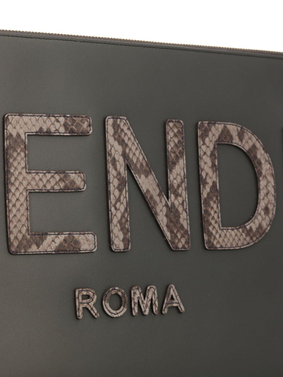 Shop Fendi Logo Detailed Large Flat Pouch In Antracite+asfalto+os