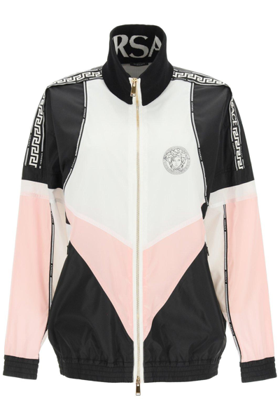 Shop Versace Greca Logo Print Colour-block Jacket In White