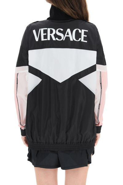 Shop Versace Greca Logo Print Colour-block Jacket In White