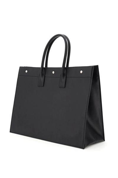 Shop Saint Laurent Noe Shopper Rive Gauche Leather Bag In Nero