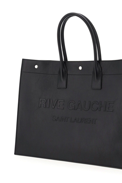 Shop Saint Laurent Noe Shopper Rive Gauche Leather Bag In Nero