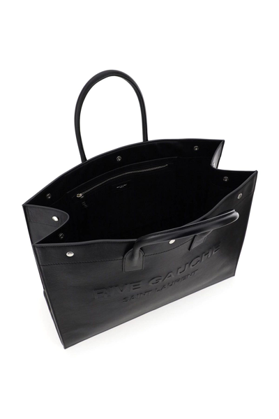 Shop Saint Laurent Noe Shopper Rive Gauche Leather Bag In Nero