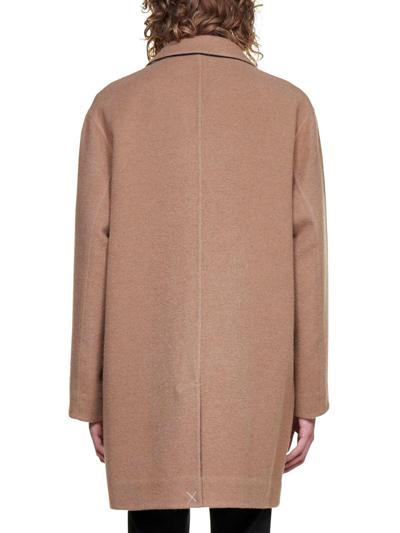 Shop Fendi Single-breasted Reversible Coat In Brown