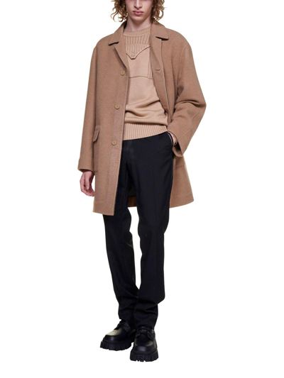 Shop Fendi Single-breasted Reversible Coat In Brown