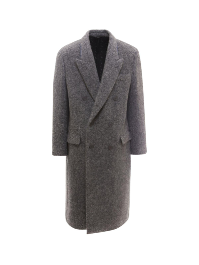 Shop Fendi Padded Double-breasted Coat In Grey