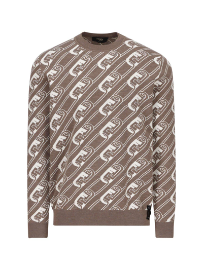 Shop Fendi All-over Olock Motif Crewneck Sweater