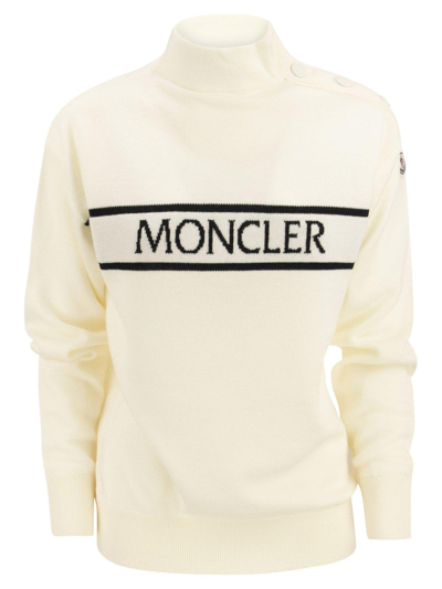 Shop Moncler Logo Intarsia Turtleneck Sweater