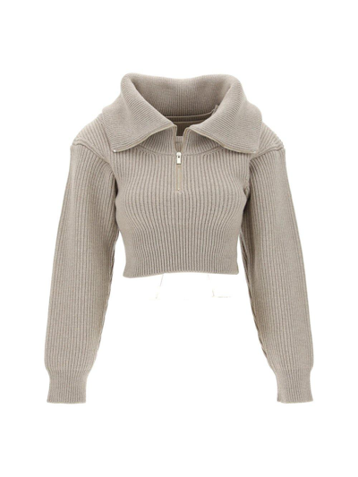 Shop Jacquemus Risoul Double Collar Sweater In Brown