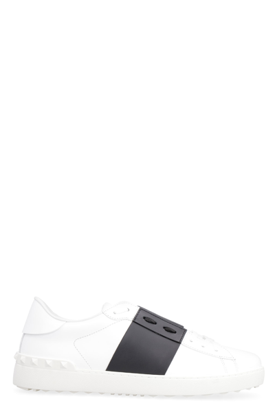 Shop Valentino Open Leather Low-top Sneakers In Bianco/nero