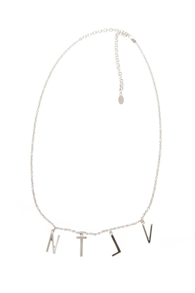 Shop Valentino Logo Plaque Necklace In Silver