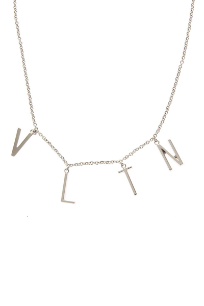 Shop Valentino Logo Plaque Necklace In Silver
