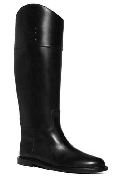 Shop Fendi Karligraphy Embossed Knee-high Boots In Brown