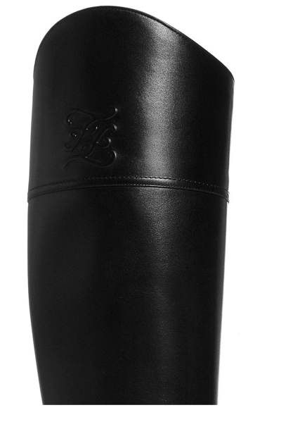 Shop Fendi Karligraphy Embossed Knee-high Boots In Brown
