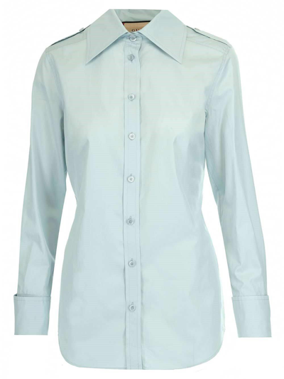 Shop Gucci Pointed Collar Buttoned Shirt In Light Blue