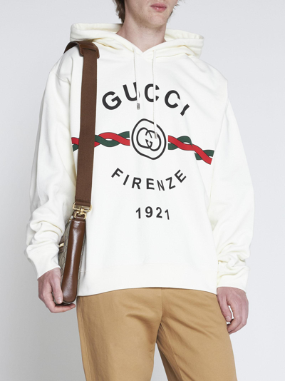 Shop Gucci Firenze 1921 Cotton Hoodie In Bianco/multicolor