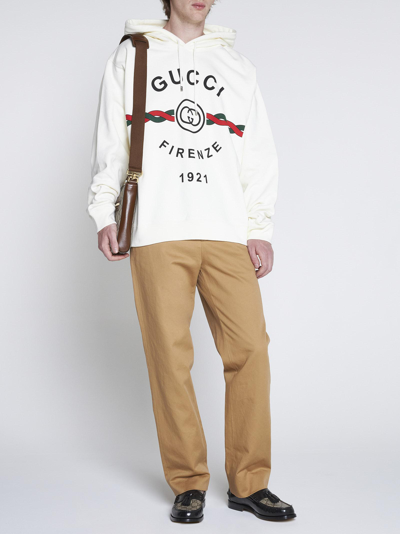 Shop Gucci Firenze 1921 Cotton Hoodie In Bianco/multicolor