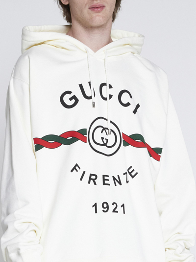 Shop Gucci Firenze 1921 Cotton Hoodie In Bianco/multicolor