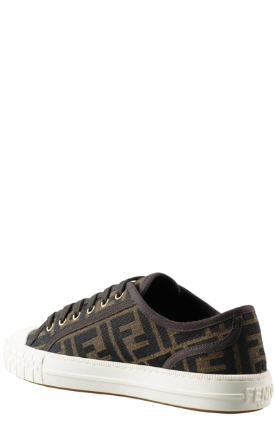 Shop Fendi Domino Ff Motif Low-top Sneakers In Tabacco/nero