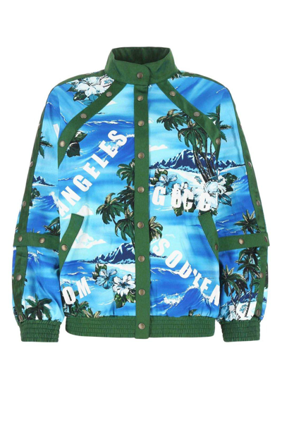 Shop Gucci Graphic Printed Long-sleeved Jacket In Blu/verde