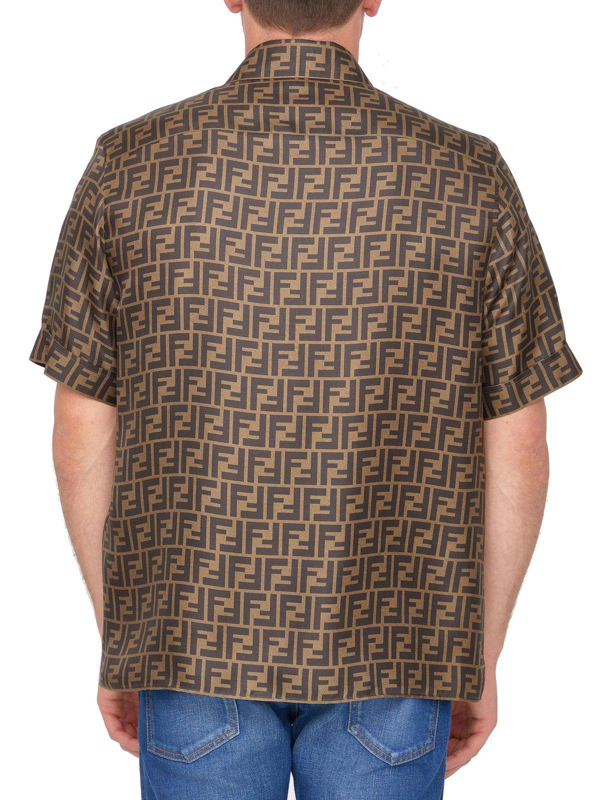 FENDI FF-logo print silk shirt - Brown