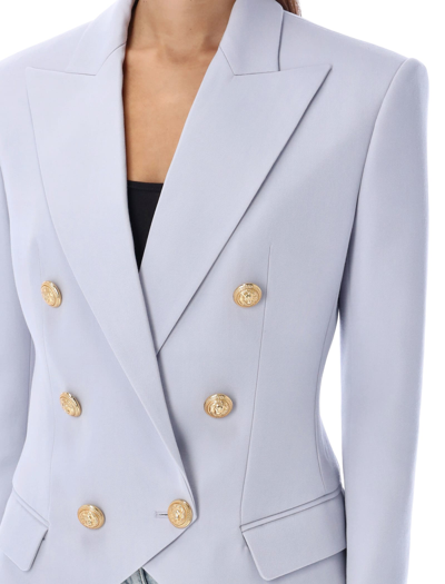 Shop Balmain Wool Double-breasted Blazer In Light Blue