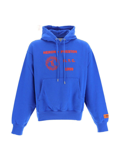 Shop Heron Preston Logo Detailed Drawstring Hoodie In Blue