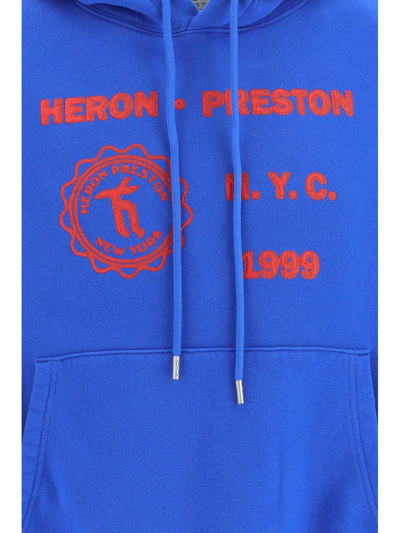 Shop Heron Preston Logo Detailed Drawstring Hoodie In Blue
