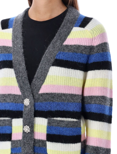 Shop Ganni Striped Wool Cardigan In Multi Stripes