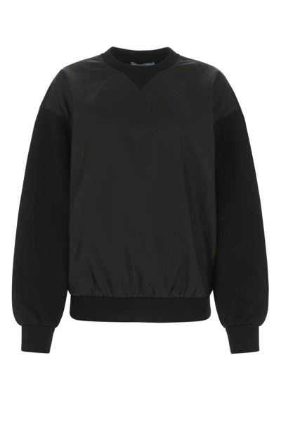 Shop Prada Logo Print Crewneck Sweater In Nero