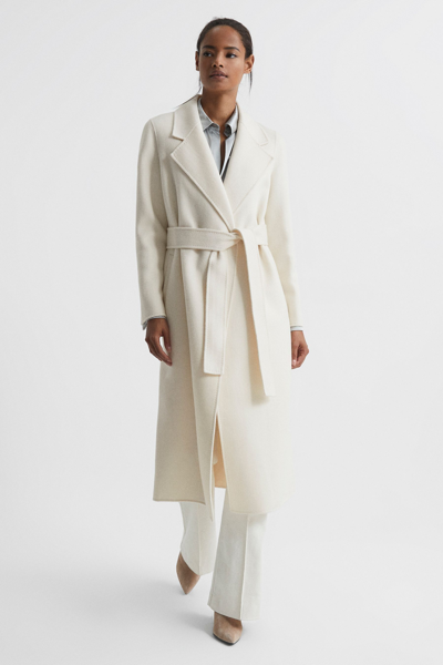 Shop Reiss Ariel - Cream Wool Blend Blindseam Belted Coat, Us 10