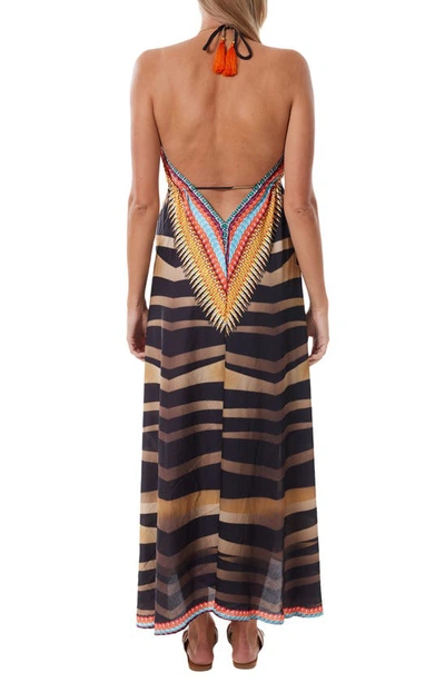 Ranee's Halter Neck Stripe Print Dress In Black
